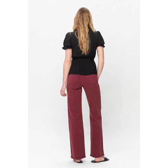 NEW JUDY BLUE high waist dyed straight leg pant in burgundy - Picture 5 of 7